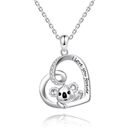 925 Sterling Silver Koala Bear Heart Pendant Necklace Australia Animal Jewelry for Women Girls