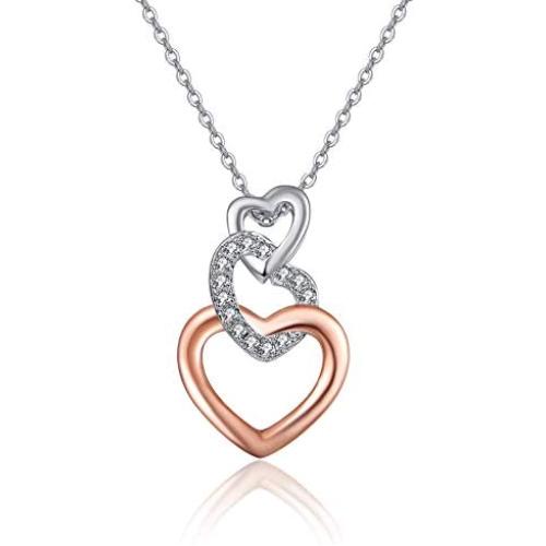 TANGPOET Heart Necklaces for Women 18K Rose Gold Plated S925 Sterling Silver Infinity Love Necklace Forever Love Heart Cubic Zirconia Pendant Jewelry Gift for Teens Mother Daughter