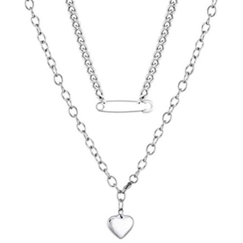 HXQ 2Pcs Cross Stainless Steel Pendant Necklace Long Chain Punk Multilayer Choker Necklace for Women Man Girls
