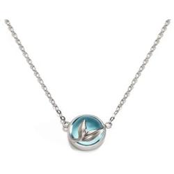 Thaya S925 Sterling Silver Pendant Necklace Mermaid Tail Blue Crystal Gemstone Necklace Chain for Women or Girls Gift (15'' + 2'')
