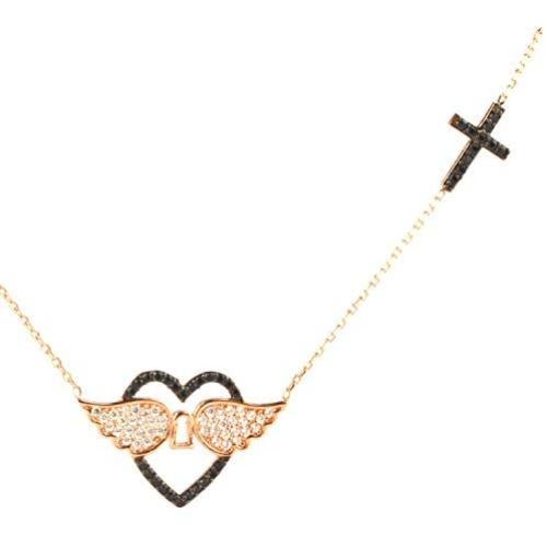 Angel Wings Necklace 925 Sterling Silver for Women Gold Plated Love & Heart Angel Wings and Cross - Zirconia Necklace for Women - Pendant Locket Christmas Birthday Jewelry Gifts for Women, Girl, Teen (Angel Wings Sterling Silver Gold Plated)