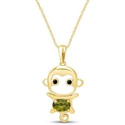Simulated Gemstone Cute Monkey Animal Cartoon Pendant Necklace in 14K Yellow Gold Over Sterling Silver