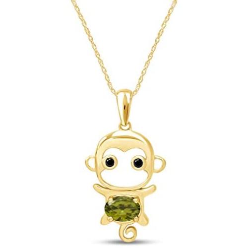 Simulated Gemstone Cute Monkey Animal Cartoon Pendant Necklace in 14K Yellow Gold Over Sterling Silver