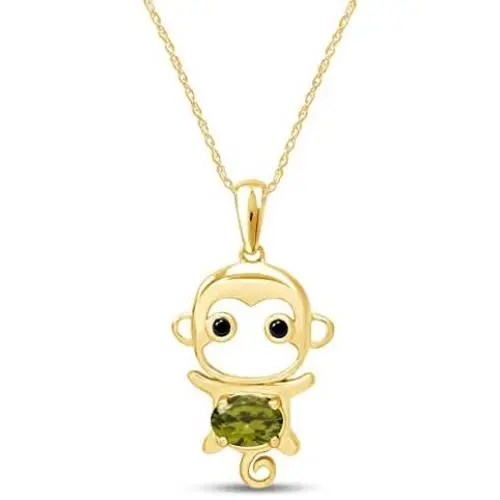 Simulated Gemstone Cute Monkey Animal Cartoon Pendant Necklace in 14K Yellow Gold Over Sterling Silver