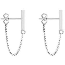 925 Minimalist Bar Earrings with Sterling Silver Tassel Chain Drop Dangle Earring for Women Girls Charms Fashion Punk Pierced Studs Hypoallergenic Jewelry Birthday Christmas Gifts for Best Friends