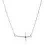 Vanbelle Diamond Accent Rhodium Plated 925 Sterling Silver Pendant Necklace 0.023 Carat Round-Shape (Black Color, I2-I3 Clarity) Sideway Cross Natural Diamond Pendant Necklace for Women