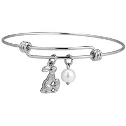 Adult Easter Gifts Bunny Costume Jewelry Idea Rabbit Holding Easter Egg Bangle Easter Jewelry for Women Bracelet Stainless Steel Silver