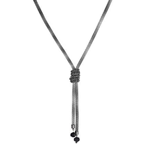 Glass beads Pendant -Necklace Delicate 40'' Net Chain Jewelry for Women and Girls (Gunmetal)