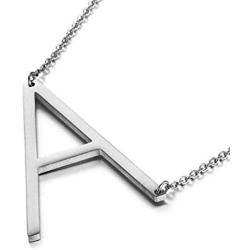 KissYan Large Initial Necklace Sideways, 18K Gold Plate Big Letters Pendant Necklace Script Name Monogram Pendant, Minimalist Necklace Jewelry Gift for Women (A-Z 26 Letters)