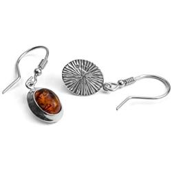 Sterling Silver Amber Oval Fishhook Earrings