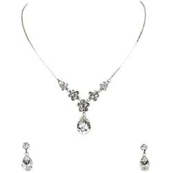Faship Gorgeous Rhinestone Crystal Floral Necklace Earrings Set