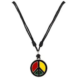 BlueRica Rasta Peace Pendant on Adjustable Black Rope Cord Necklace