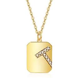 SANNYRA Initial Necklace 14K Gold-Plated Square Pendant A-Z 26 Letters Alphabet Personalized Jewelry Gift for Women