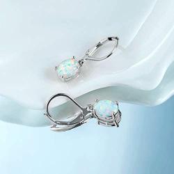 Opal Leveback Earrings Dangle White Rose Gold Plated for Women Girls Hypoallergenic 6x8mm