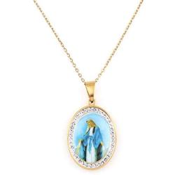Miraculous Medal, Virgin Mary Necklace, Religious Gifts for Women, Golden Stainless Steel Necklace Inlaid Zircon Pendant, Fashion Religious Jewelry, Gifts for Women, YWLI