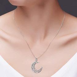 S925 Sterling Silver Stars Crescent Moon Pendant Necklace for Women Girl 18''