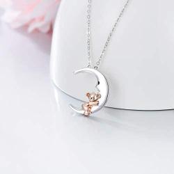 ROMANTIC WORK Koala Bear Necklace for Women Sterling Silver Animal on Moon Pendant Necklace Koala Bear Jewelry Birthday Gifts for Girlfriend Lover Sister