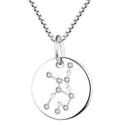 YL Womens Constellation Jewelry Sterling Silver Zodiac Necklace Astrology Coin Disc Horoscope Pendant with 18K White/Rose Gold Plated