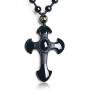 DUOVEKT Natural Obsidian Cross Amulet Pendant Necklace Hand Carved Pendant with Lucky Free Beads Chain for Women Men Jewelry