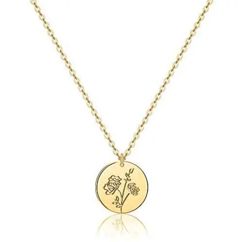 MONOOC Birth Flower Necklace, 14K Gold Plated Birth Month Floral Necklace Minimalist Dainty Disc Pendant Birthflower Disk Charm Necklace Jewelry Personalized Mothers Day Bridesmaid Gifts for Her MONOOC Birth Flower Necklace, 14K Gold Plated Birth Month Floral Necklace Minimalist Dainty Disc Pendant Birthflower Disk Charm Necklace Jewelry Personalized Mothers Day Bridesmaid Gifts for Her