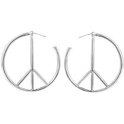 Peace Sign Symbol Geometric Stud Earrings Jewelry Minimalist Big Round Hoop Statement Earrings for Women