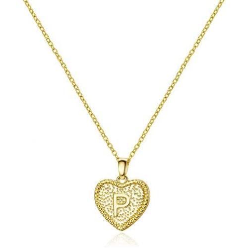 iDIMSON Gold Heart Initial Pendant Necklace for Girls 14K Gold Plated Filled Dainty Heart Pendant Initial Letter Necklaces Alphabet Monogram Necklaces Jewelry Gift for Women Teen Girls