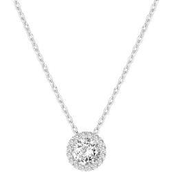 PAVOI 14K Gold Plated Post Faux Diamond Round Solitaire Pendant Halo Necklace | Gold Necklace for Women | Slider Adjustable