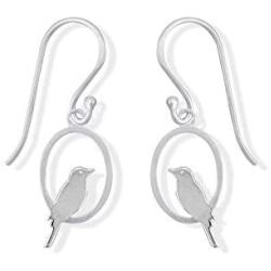 Boma Jewelry Sterling Silver Bird On A Perch Oval Dangle Earrings