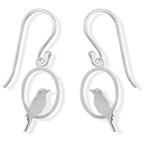Boma Jewelry Sterling Silver Bird On A Perch Oval Dangle Earrings