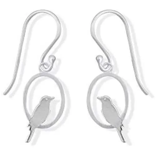 Boma Jewelry Sterling Silver Bird On A Perch Oval Dangle Earrings Boma Jewelry Sterling Silver Bird On A Perch Oval Dangle Earrings