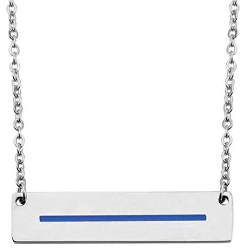 Thin Blue Line Bar Necklace Gift for Wife Mom Appreciation Jewelry