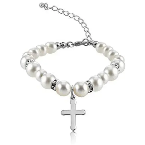 POTIY Christening Gift Pearl Bracelet with Cross for First Communion Baptism Jewelry Communion Gift for Godmother Goddaughter Religious Jewelry POTIY Christening Gift Pearl Bracelet with Cross for First Communion Baptism Jewelry Communion Gift for Godmother Goddaughter Religious Jewelry
