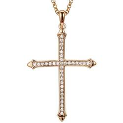 AOOVOO Gold Cross Necklace, Rose Gold with 5A CZ Simulated Diamond Faith Pendant Jewelry for Women Girls, 16-24 Inches Chain with Gift Box