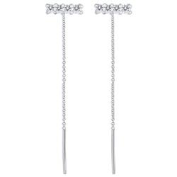 CZ Bar Threader Chain Dangle Drop Earrings for Women Girls S925 Sterling Silver Minimalist Crystal Dangling Hanging Stud Piercing Hypoallergenic Jewelry Gifts