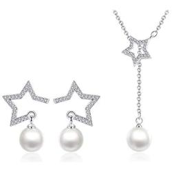 Injoy Jewelry Women Faux Pearl Jewelry Set, Round Faux Pearl Pendant Necklace and Stud Earrings Set for Women Girls