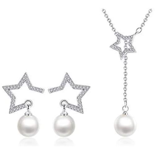 Injoy Jewelry Women Faux Pearl Jewelry Set, Round Faux Pearl Pendant Necklace and Stud Earrings Set for Women Girls