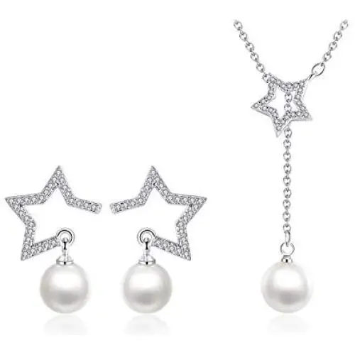 Injoy Jewelry Women Faux Pearl Jewelry Set, Round Faux Pearl Pendant Necklace and Stud Earrings Set for Women Girls Injoy Jewelry Women Faux Pearl Jewelry Set, Round Faux Pearl Pendant Necklace and Stud Earrings Set for Women Girls