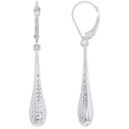 14k White Gold Textured Teardrop Dangle Drop Earrings, 6mm 14k White Gold Textured Teardrop Dangle Drop Earrings, 6mm