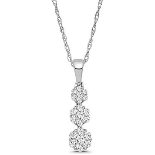 10K White Gold Diamond Cluster Pendant with Sterling Silver Chain Necklace (1/4 cttw, I-J Color, I2-I3 Clarity), 18''