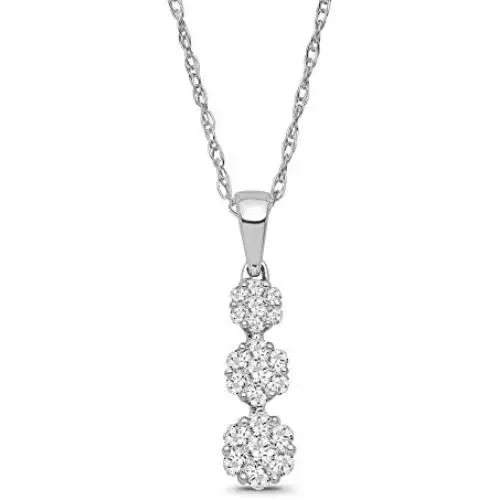 10K White Gold Diamond Cluster Pendant with Sterling Silver Chain Necklace (1/4 cttw, I-J Color, I2-I3 Clarity), 18'' 10K White Gold Diamond Cluster Pendant with Sterling Silver Chain Necklace (1/4 cttw, I-J Color, I2-I3 Clarity), 18''