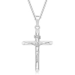 XP Jewelry Mens Sterling Silver Crucifix Pendant Curb Link Chain Necklace Italian Made - Choose Width & Length