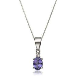 Gin & Grace 10K White Gold Natural Diamond (I1,I2) & Genuine Tanzanite Pendant Necklace for Women