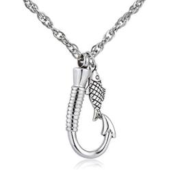 Fish hook Cremation Urn Pendant Memorial Necklace for ashes Fish Urn cremation necklace