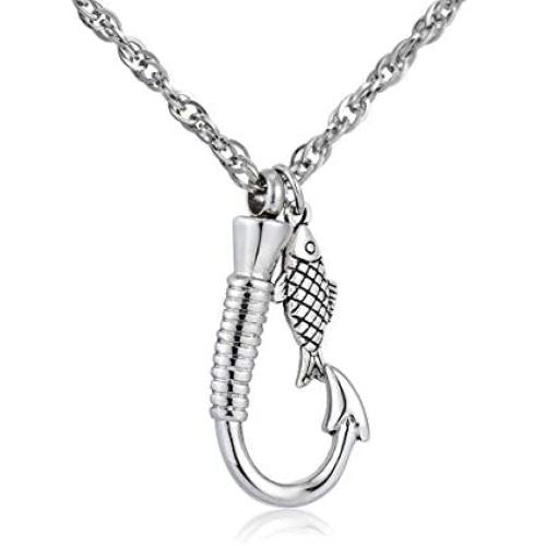 Fish hook Cremation Urn Pendant Memorial Necklace for ashes Fish Urn cremation necklace