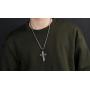 Three Layered Cross Necklace for Men Boys with English Bible Verse Crucifix Our Father Lords Prayer Stainless Steel Black Pendant Religious Christ Faith Fashion Chain Jewelry 23.6''