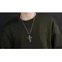 Three Layered Cross Necklace for Men Boys with English Bible Verse Crucifix Our Father Lords Prayer Stainless Steel Black Pendant Religious Christ Faith Fashion Chain Jewelry 23.6''