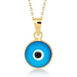 GELIN 14k Solid Gold Blue Evil Eye Protection Charm Pendant Necklace - Evil Eye Jewelry for Women