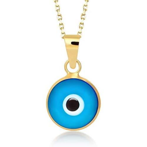 GELIN 14k Solid Gold Blue Evil Eye Protection Charm Pendant Necklace - Evil Eye Jewelry for Women