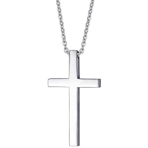 Cross Necklace for Men Women Stainless Steel Silver Plain Cross Pendant Necklace Simple Jewelry Gifts, 22-24 Inches Chain