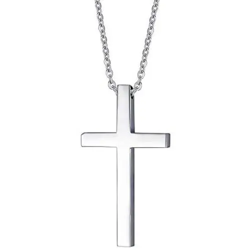 Cross Necklace for Men Women Stainless Steel Silver Plain Cross Pendant Necklace Simple Jewelry Gifts, 22-24 Inches Chain Cross Necklace for Men Women Stainless Steel Silver Plain Cross Pendant Necklace Simple Jewelry Gifts, 22-24 Inches Chain